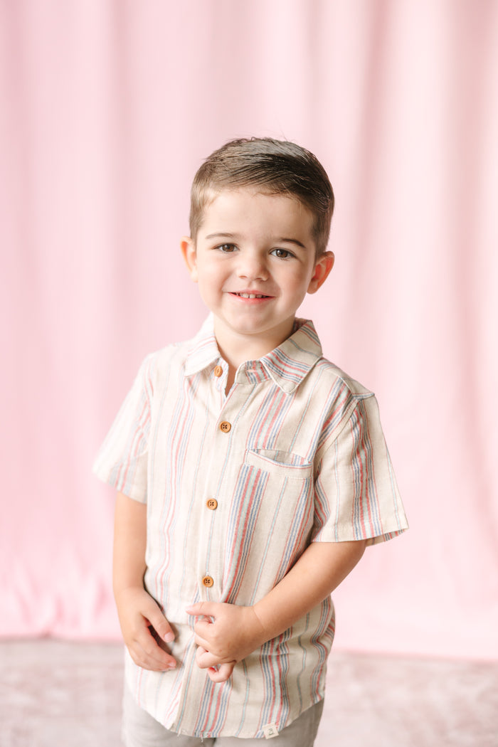 Aqua/Blue/Red Stripe Button Down