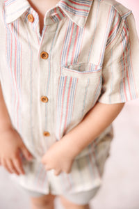 Aqua/Blue/Red Stripe Button Down