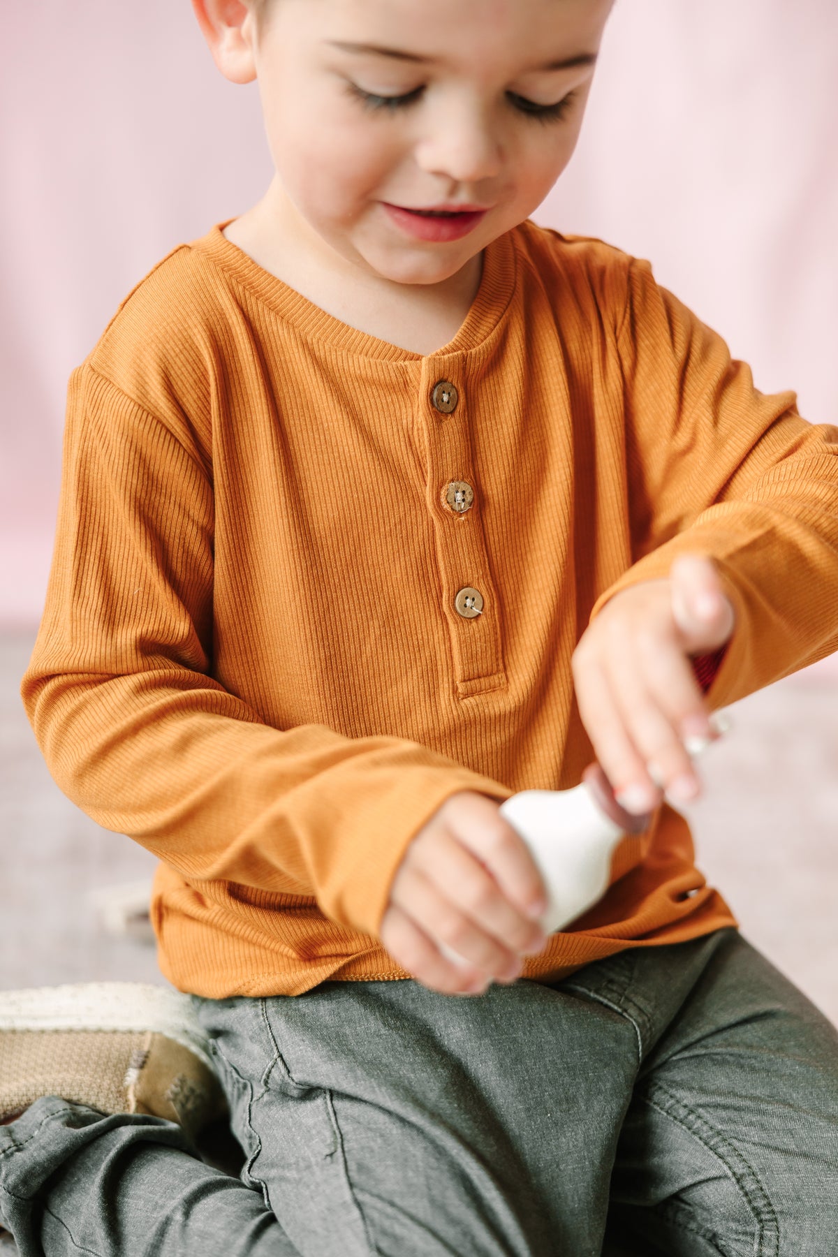 Burnt Orange Ribbed Henley