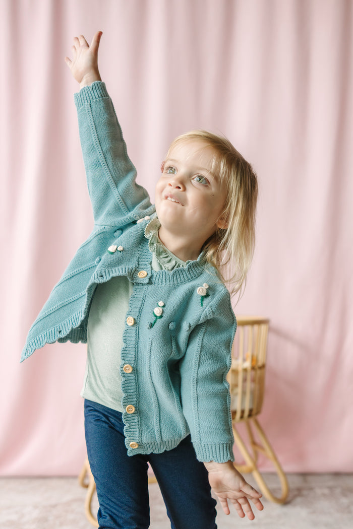 Blue Floral Embroidery Sweater Cardgian