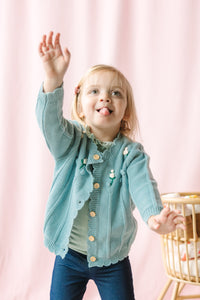 Blue Floral Embroidery Sweater Cardgian