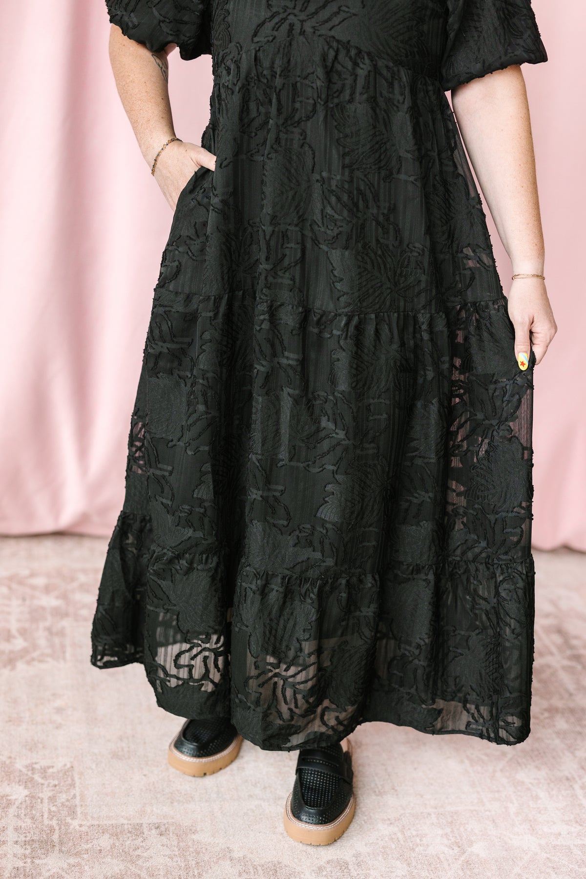 Tiered Puff Sleeve Midi Dress