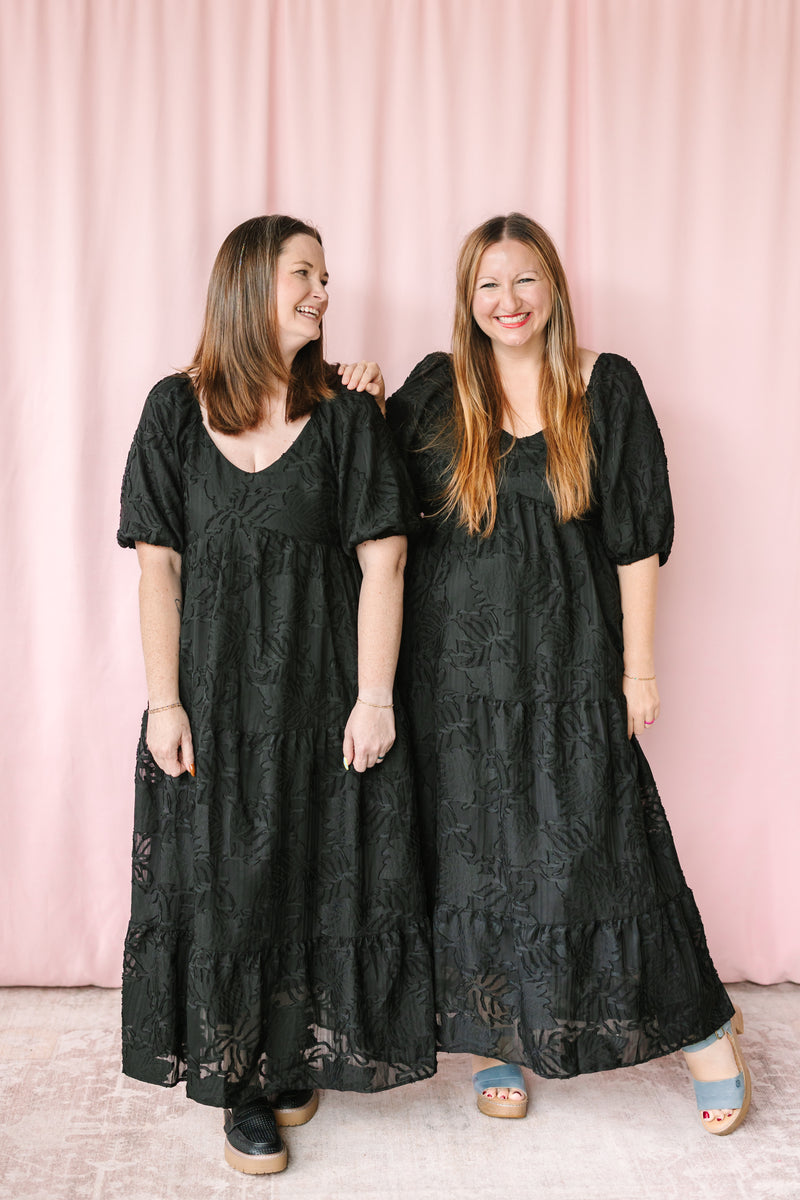 Tiered Puff Sleeve Midi Dress