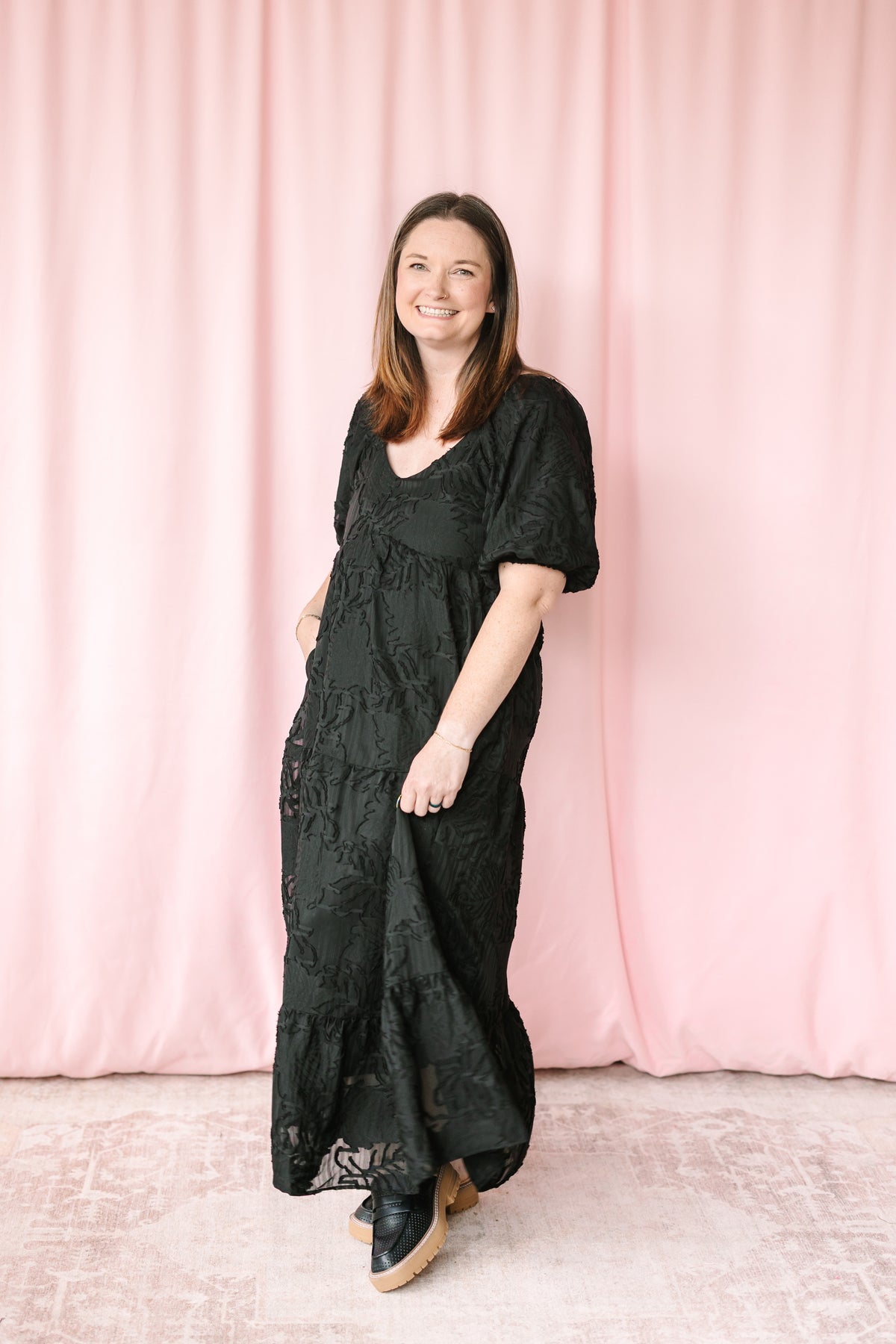 Tiered Puff Sleeve Midi Dress
