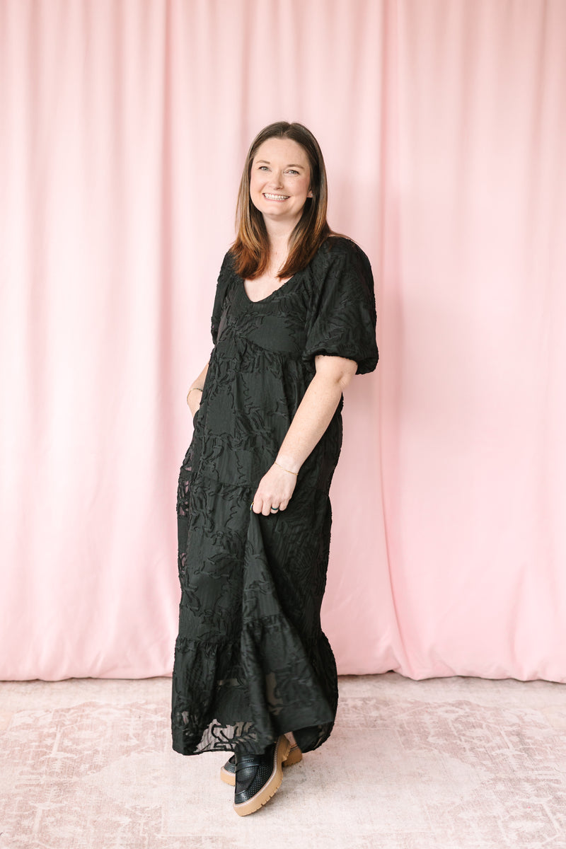 Tiered Puff Sleeve Midi Dress