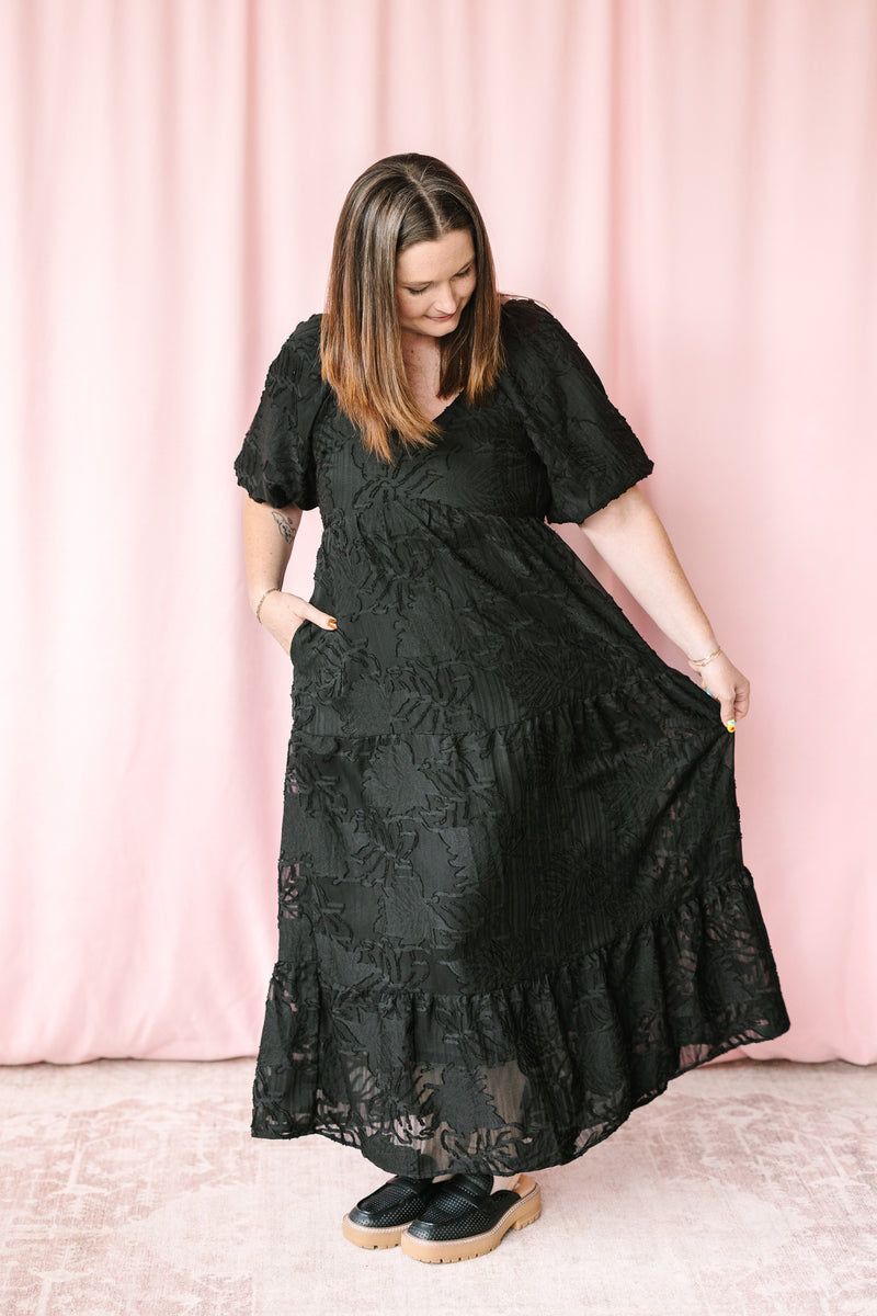 Tiered Puff Sleeve Midi Dress