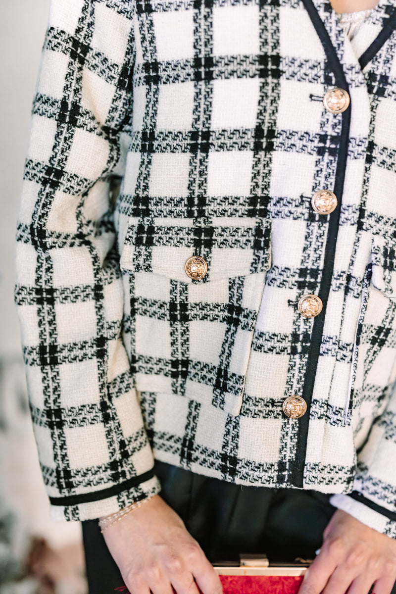 Gold Button Plaid Jacket