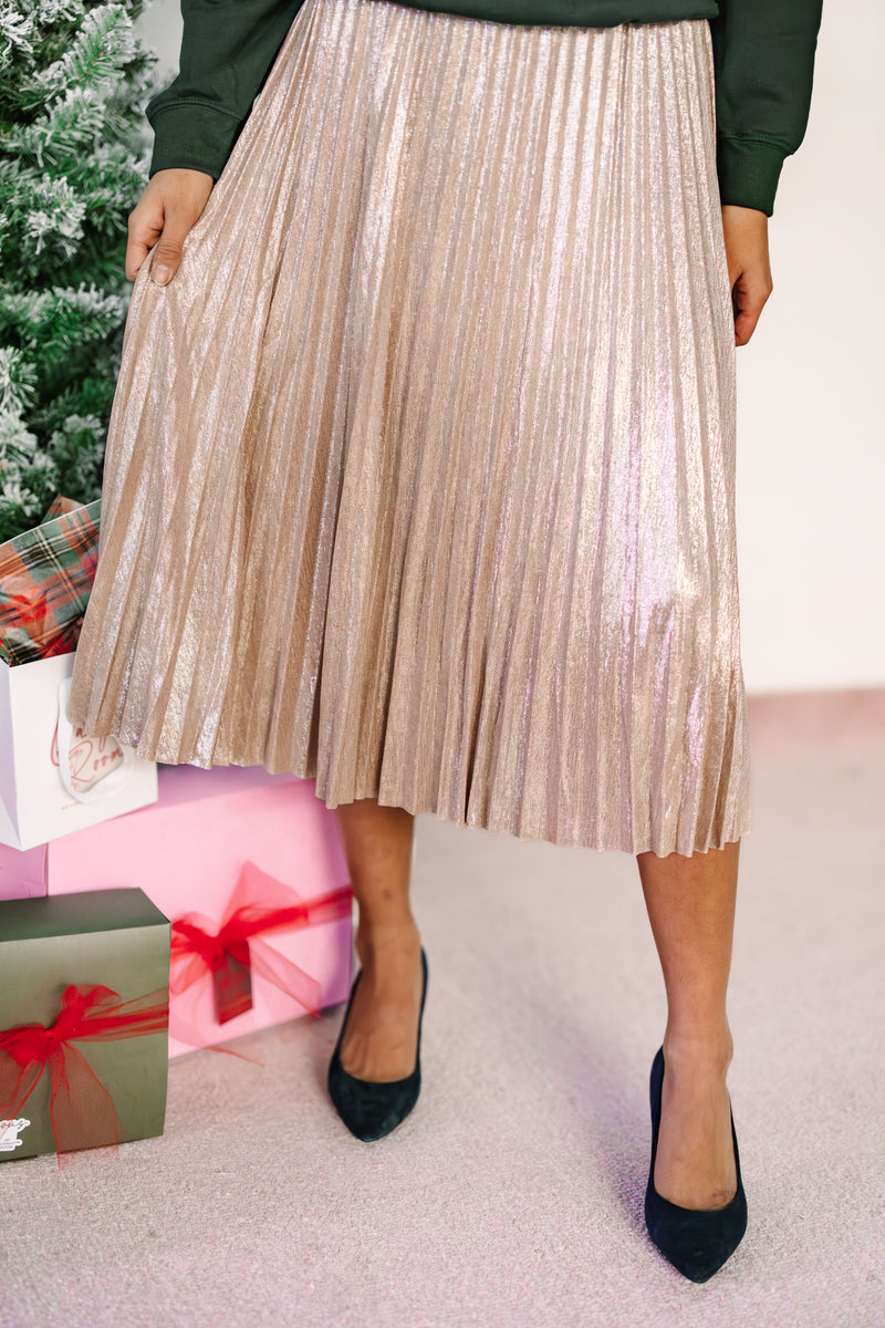 Metallic Blush Midi Skirt