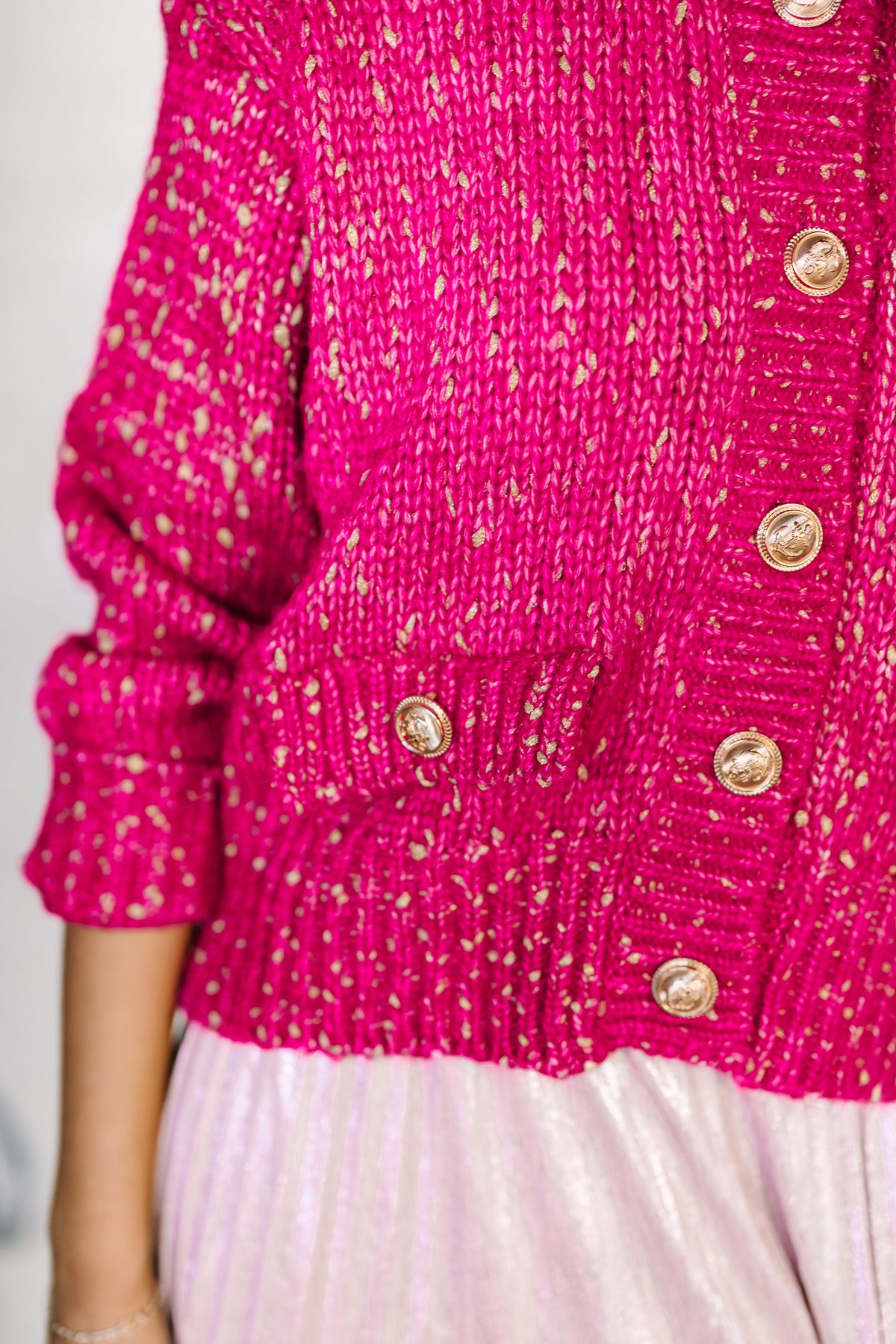 Fuchsia Bulky Knit Crop Cardigan