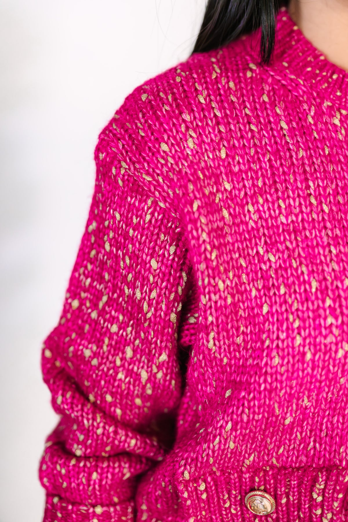 Fuchsia Bulky Knit Crop Cardigan