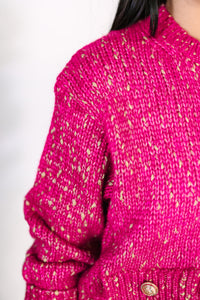 Fuchsia Bulky Knit Crop Cardigan