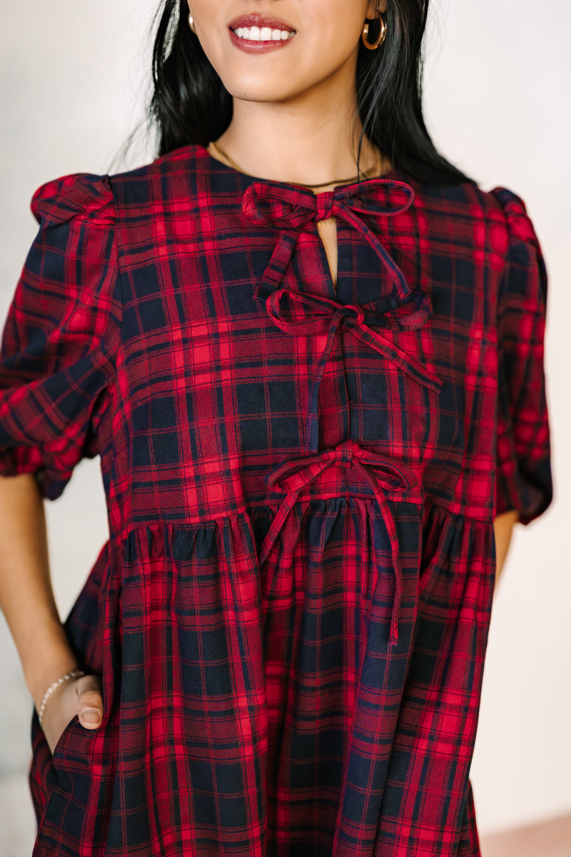 Plaid Tie Front Mini Dress