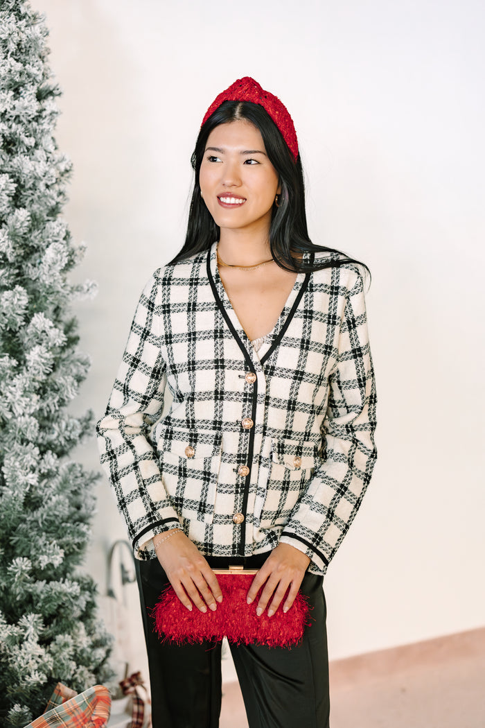 Gold Button Plaid Jacket