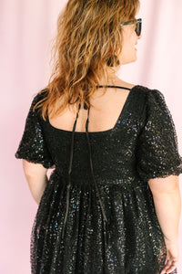 Black Sequined Mini Dress