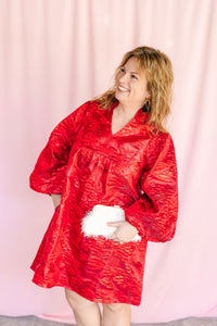 Red Floral Jacquard Dress