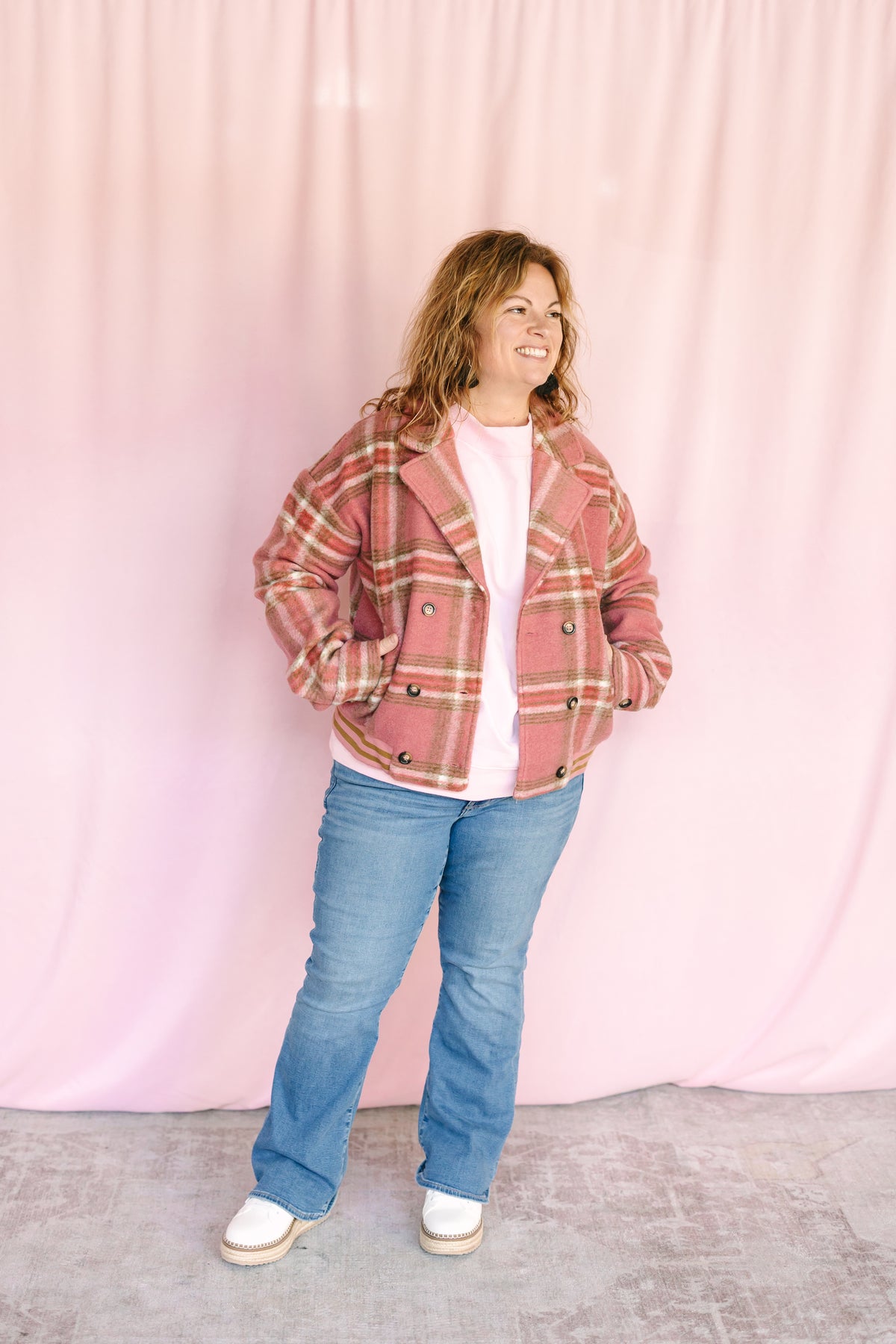 Berry Plaid Bomber Jacket