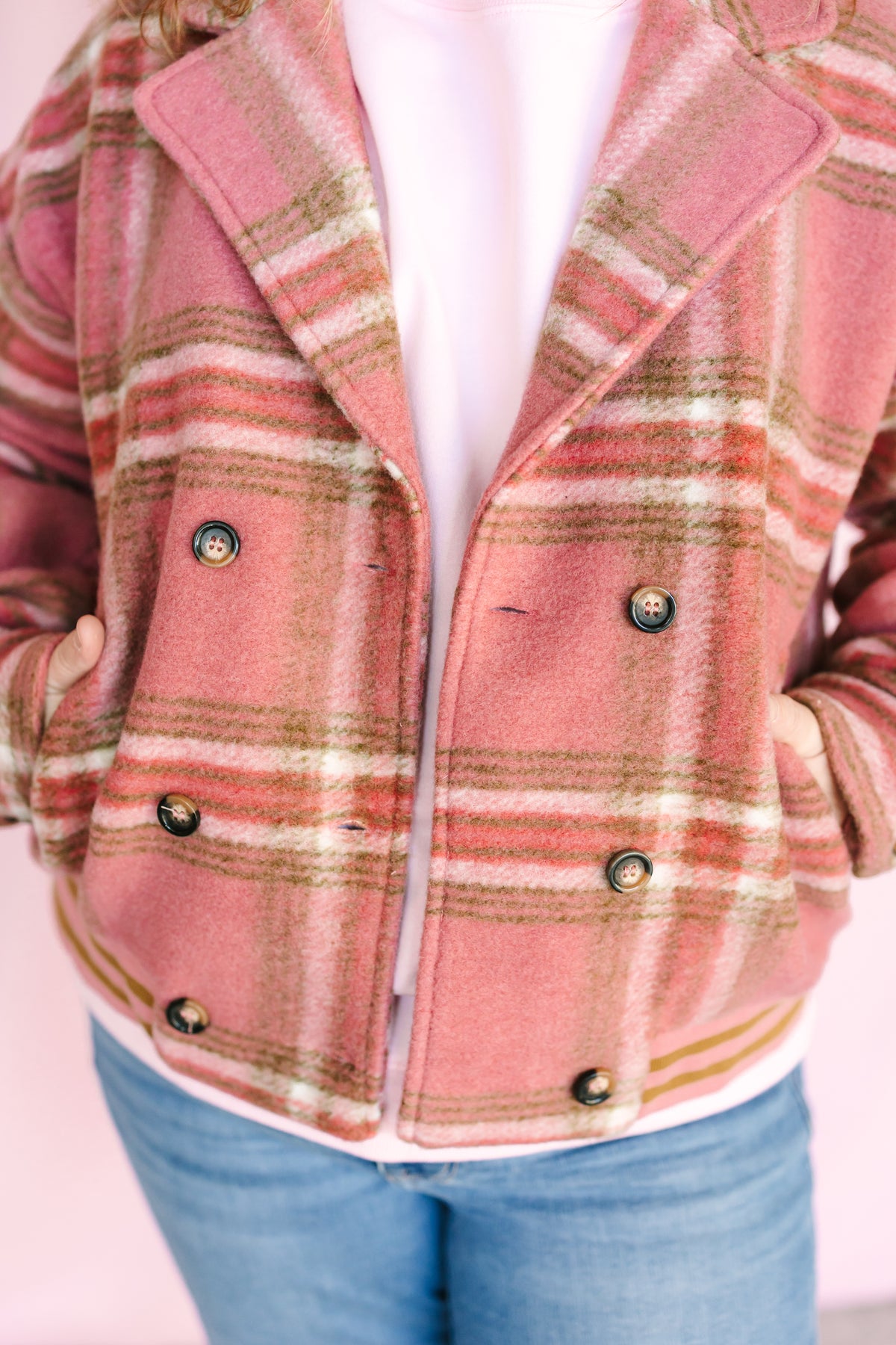 Berry Plaid Bomber Jacket