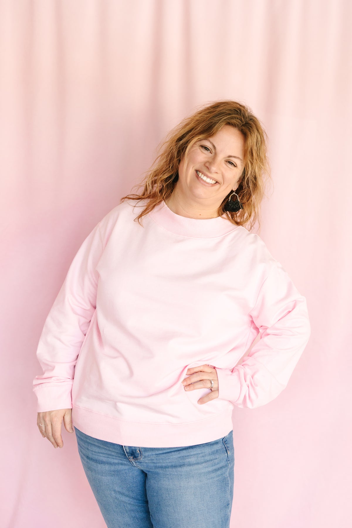 Pink Mock Neck Sweatshirt