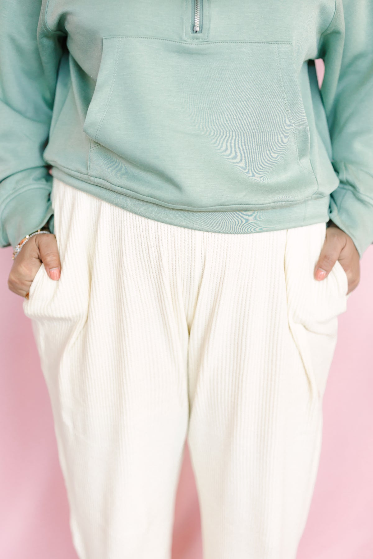 Cream Textured Sweatpants