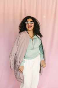 Dusty Rose Quilted Long Bomber Jacket