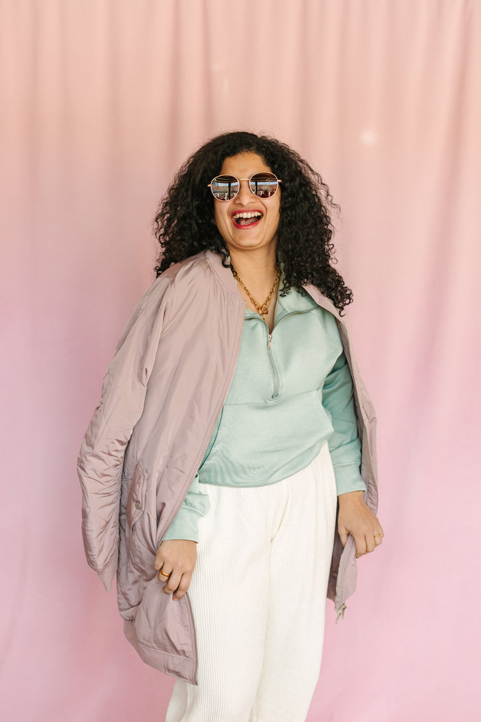 Dusty Rose Quilted Long Bomber Jacket