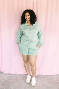 Sage Solid Elastic Waist Shorts