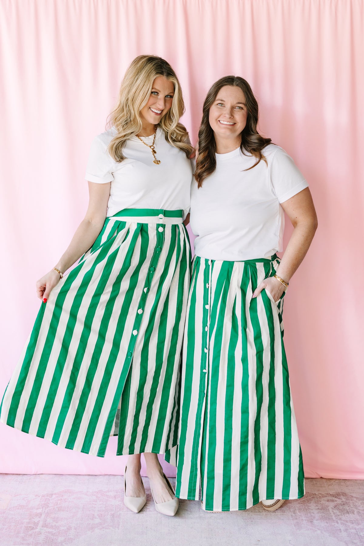 Green Striped Maxi Skirt