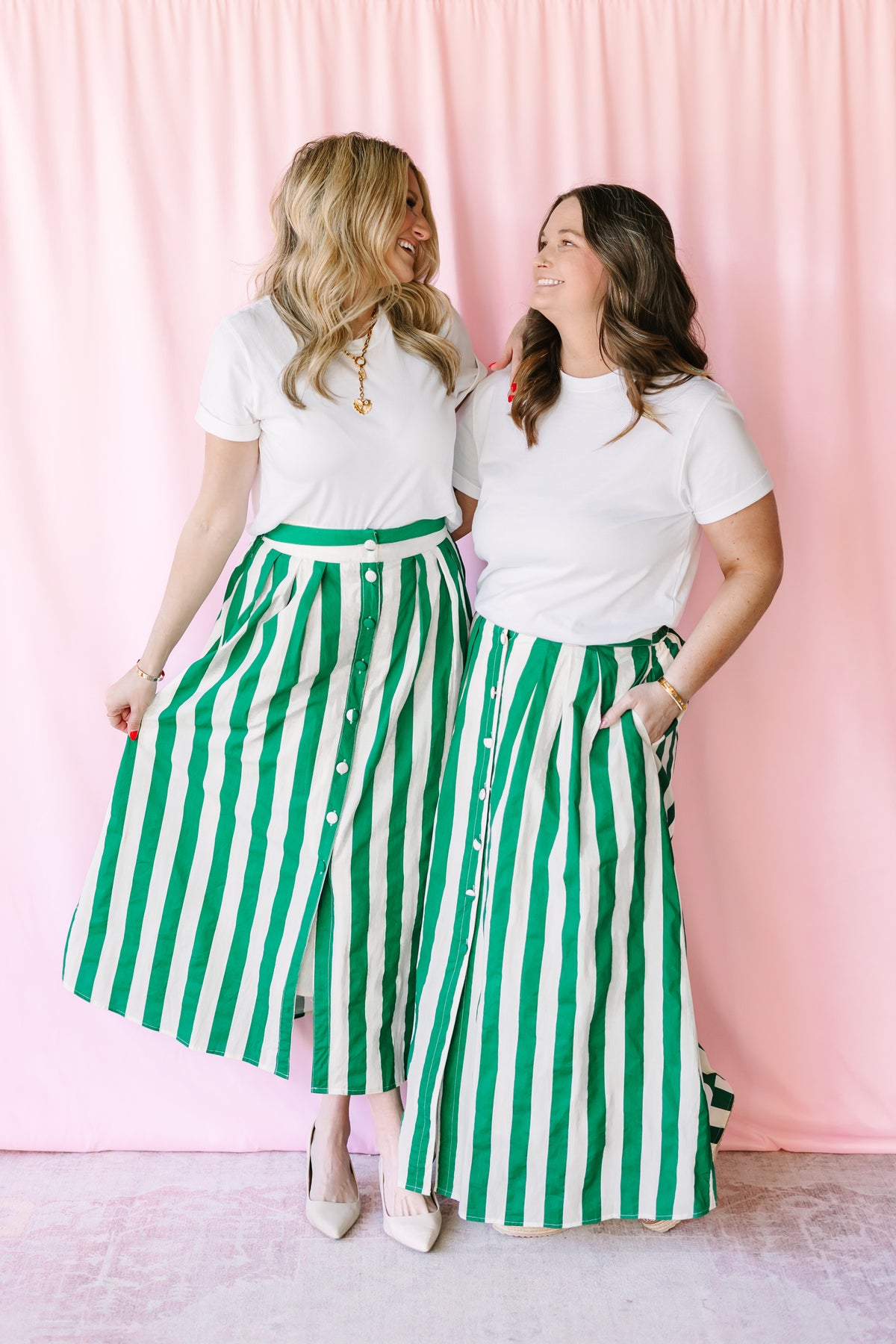 Green Striped Maxi Skirt