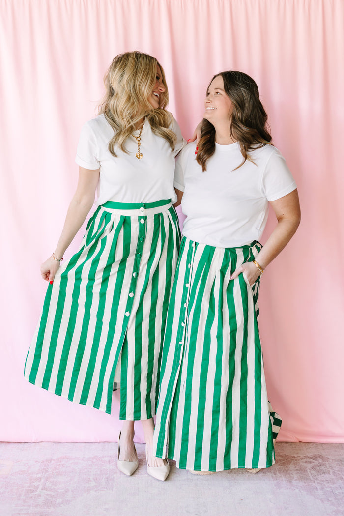 Green Striped Maxi Skirt