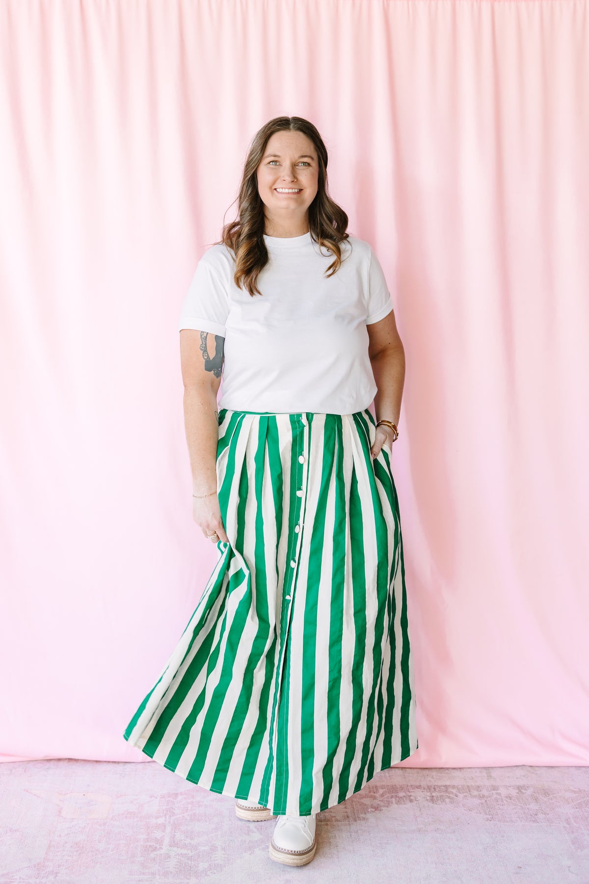 Green Striped Maxi Skirt