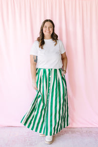 Green Striped Maxi Skirt
