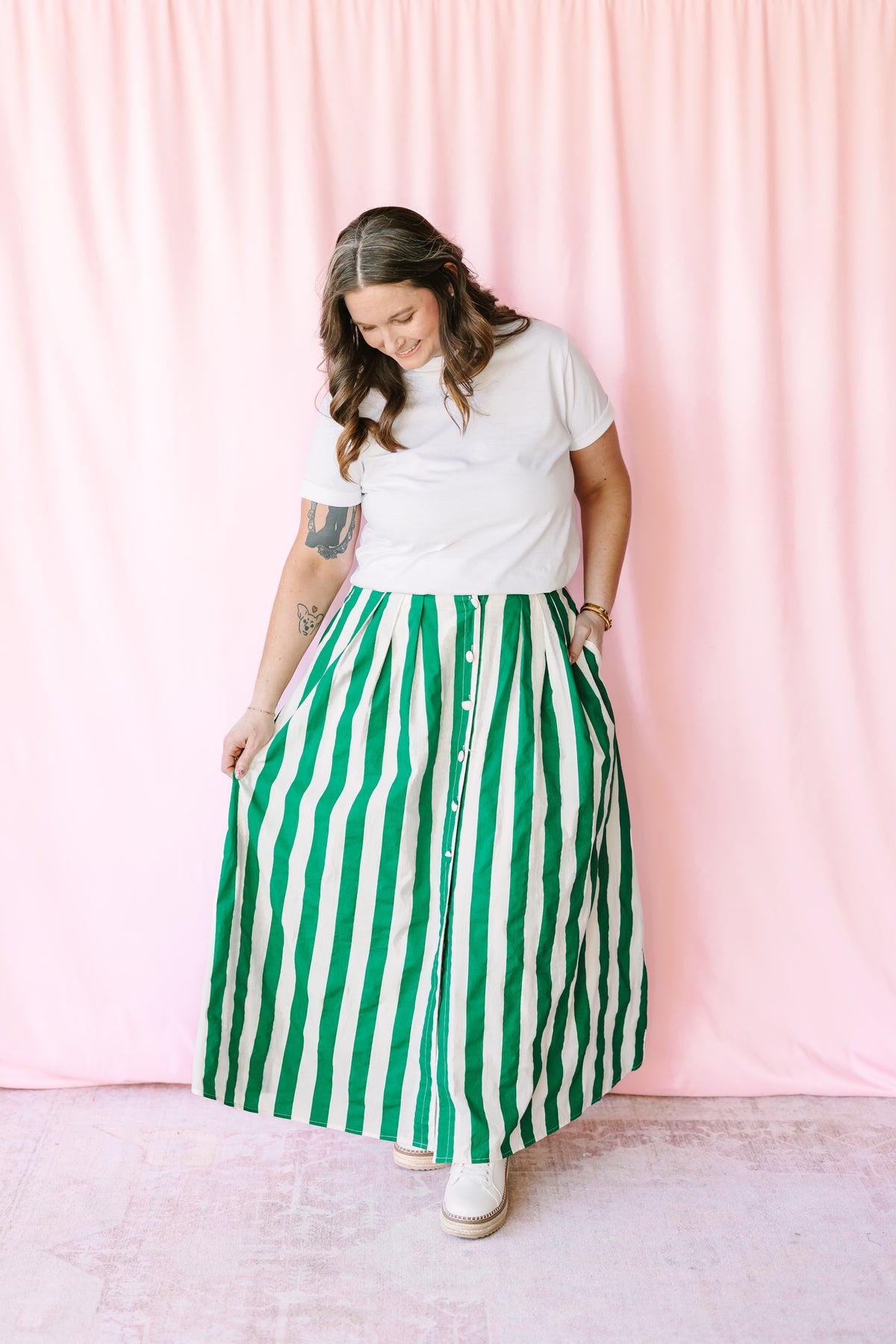 Green Striped Maxi Skirt