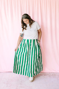 Green Striped Maxi Skirt