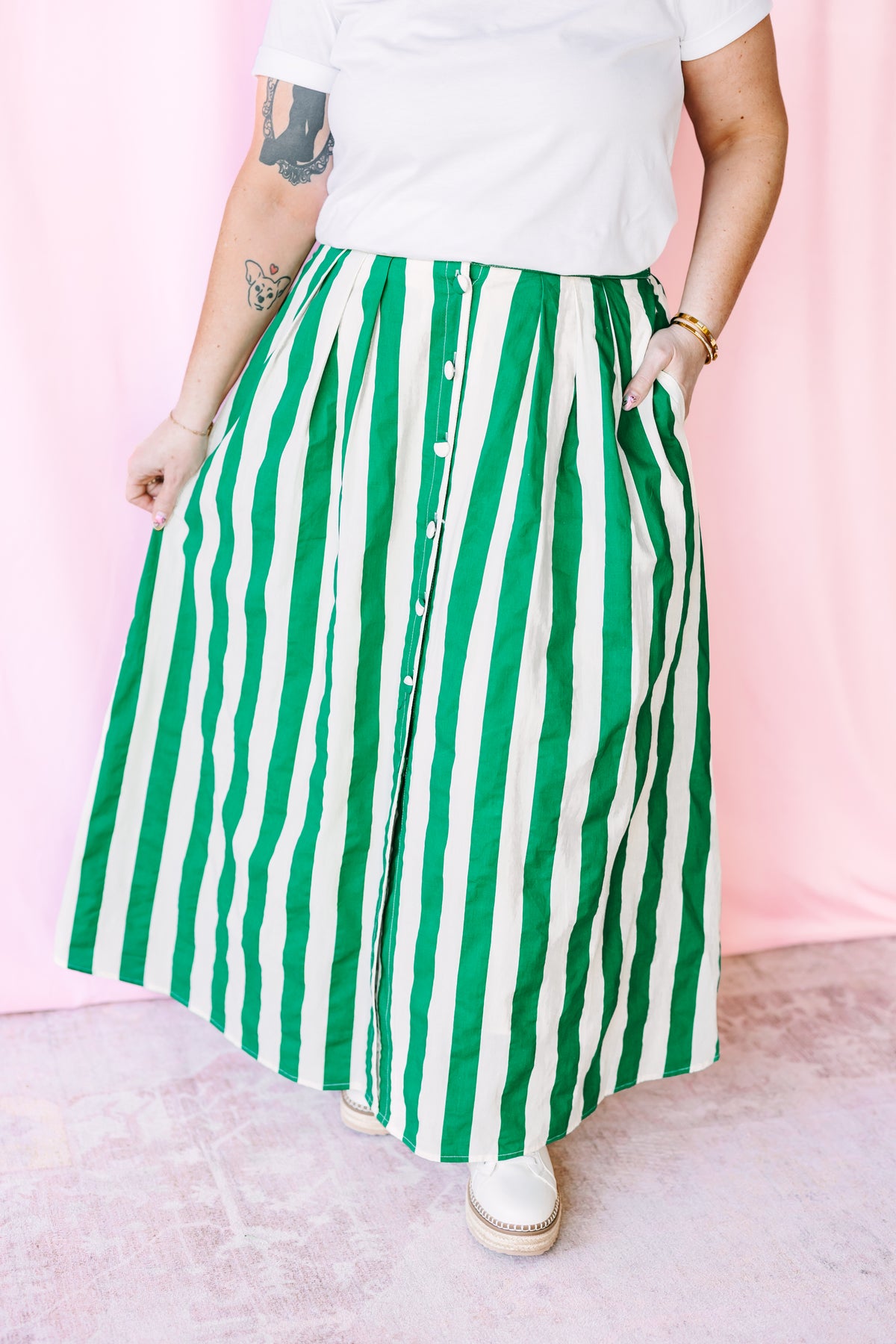 Green Striped Maxi Skirt