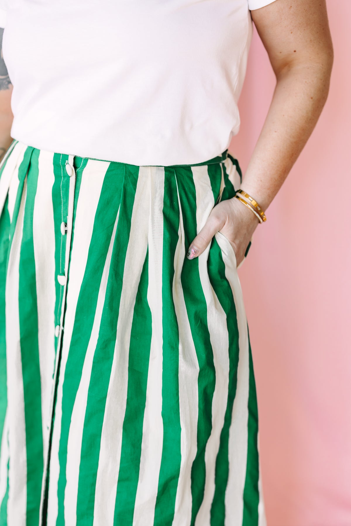 Green Striped Maxi Skirt