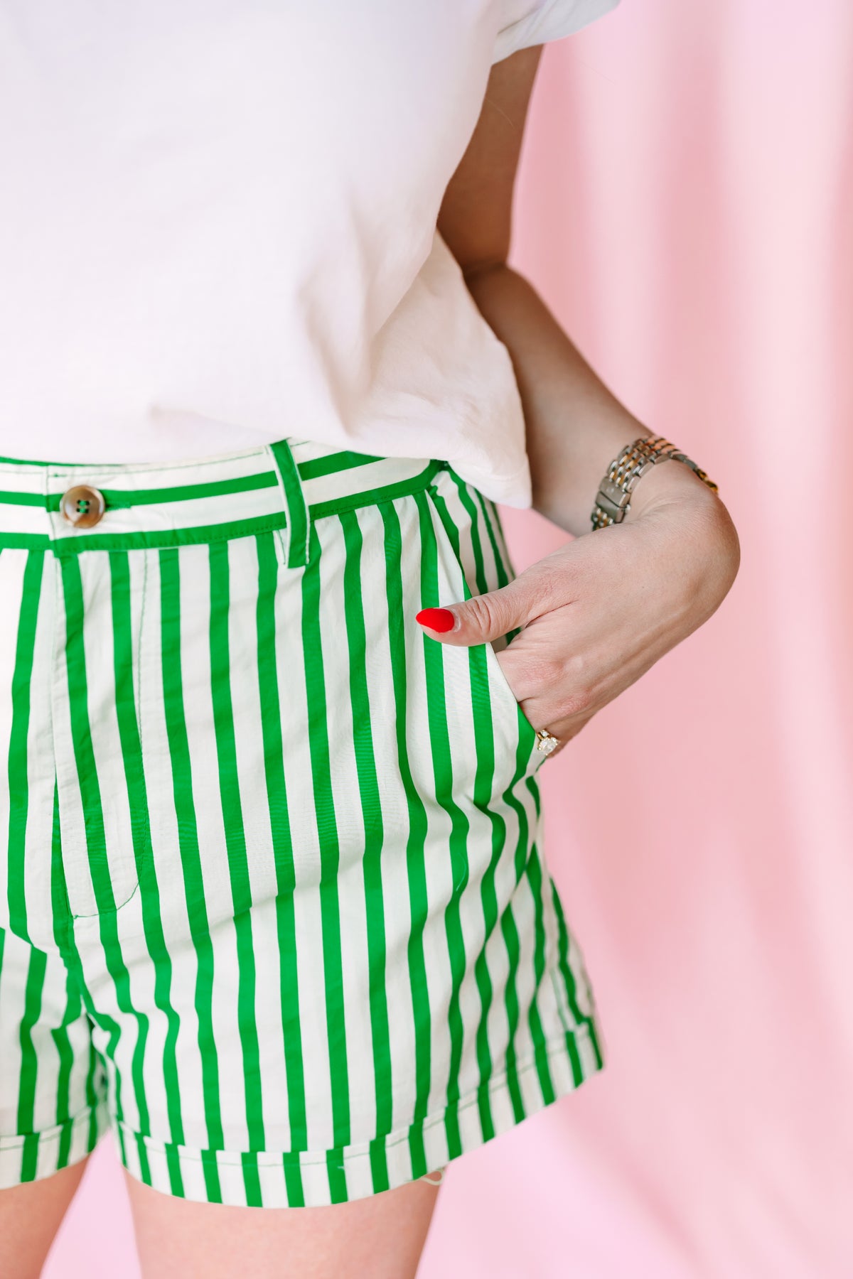 Green Striped Shorts