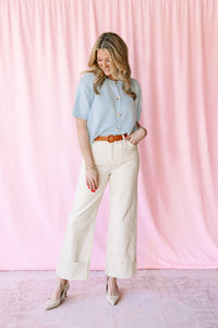 Cream High Rise Cuffed Jeans