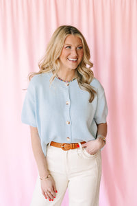 Blue Short Sleeve Cardigan