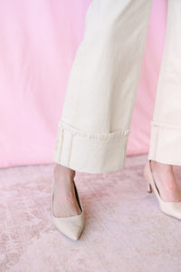 Cream High Rise Cuffed Jeans