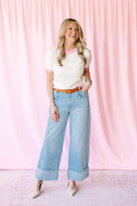 Short Sleeve Color Block Sweater