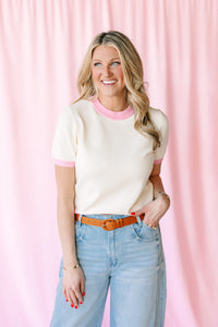 Short Sleeve Color Block Sweater