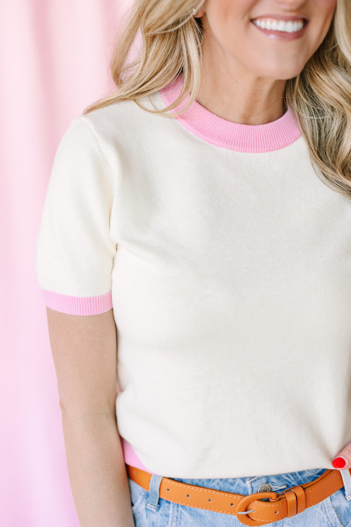 Short Sleeve Color Block Sweater