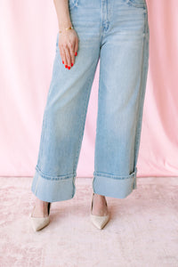 Light Wash High Rise Cuffed Jeans