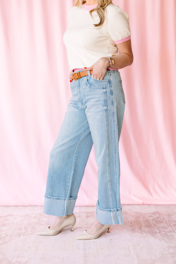 Light Wash High Rise Cuffed Jeans
