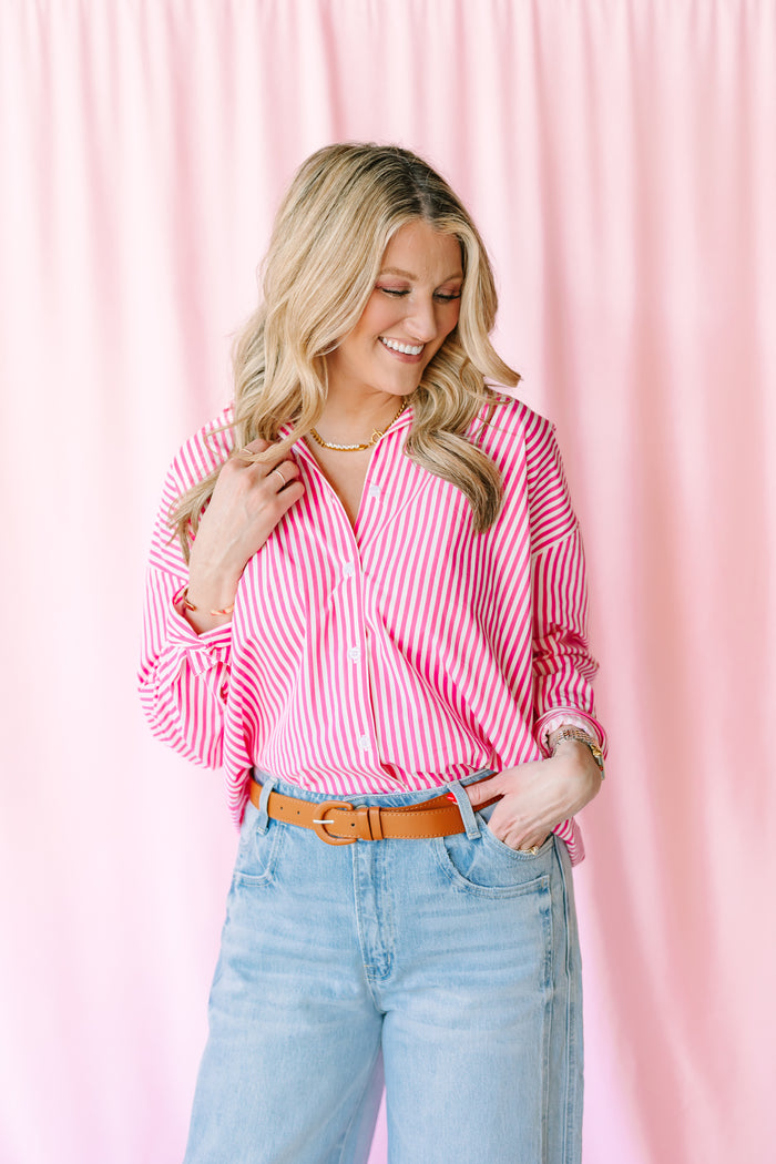 Hot Pink Striped Button Down
