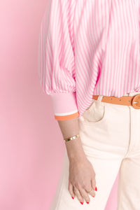 Pink Striped Half Zip