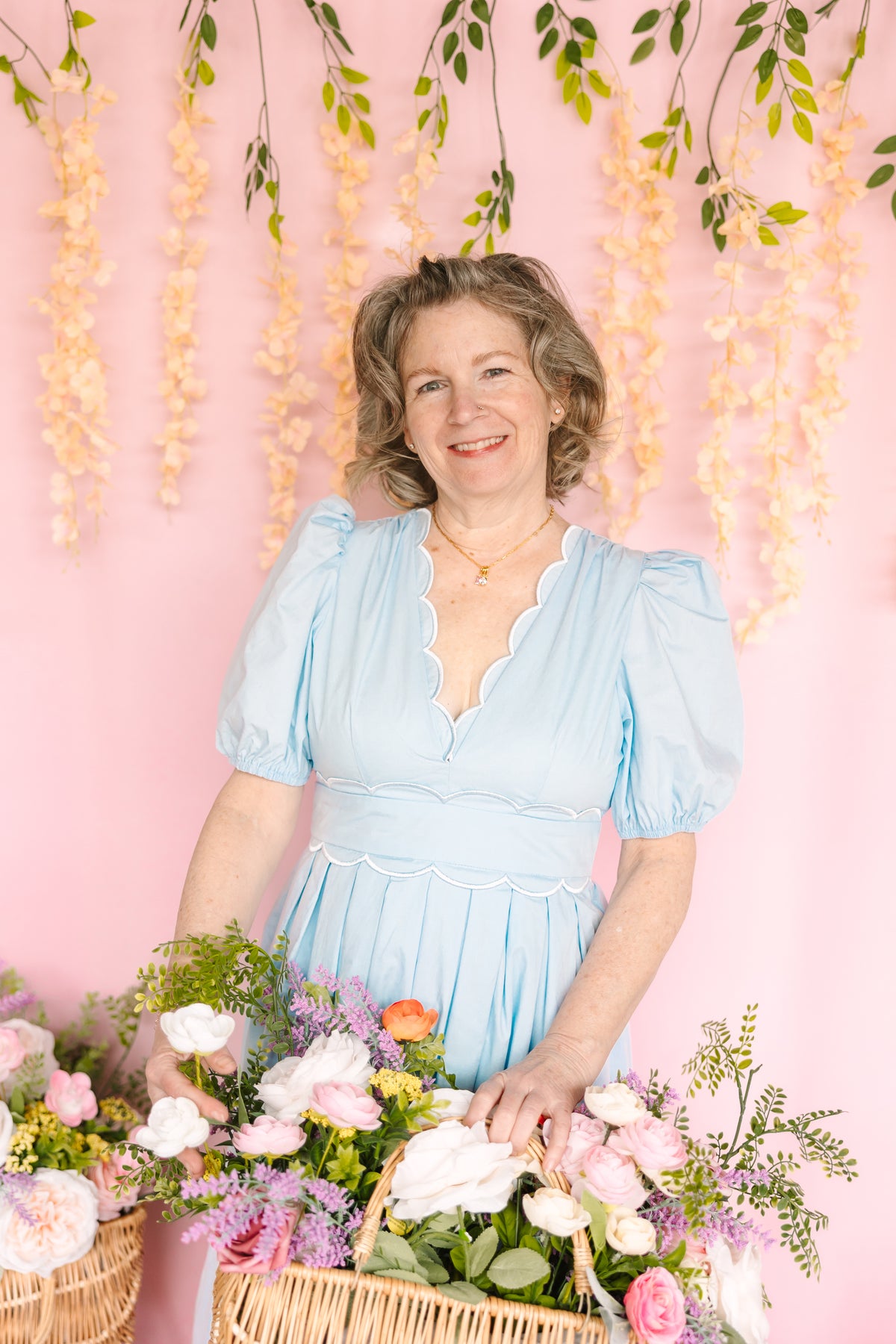 Blue Scalloped Midi Dress