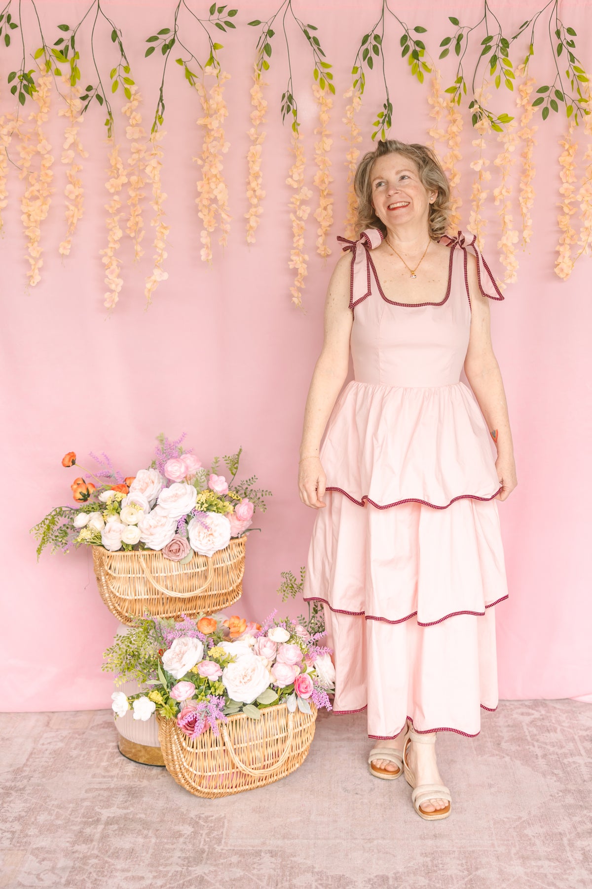 Pink Tiered Midi Dress