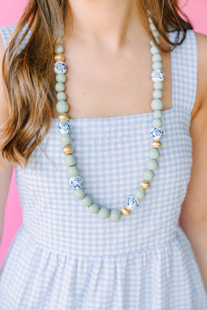 Mint Ceramic and Wood Necklace
