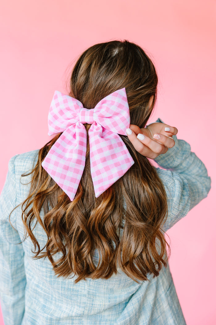Pink Gingham Hair Bow